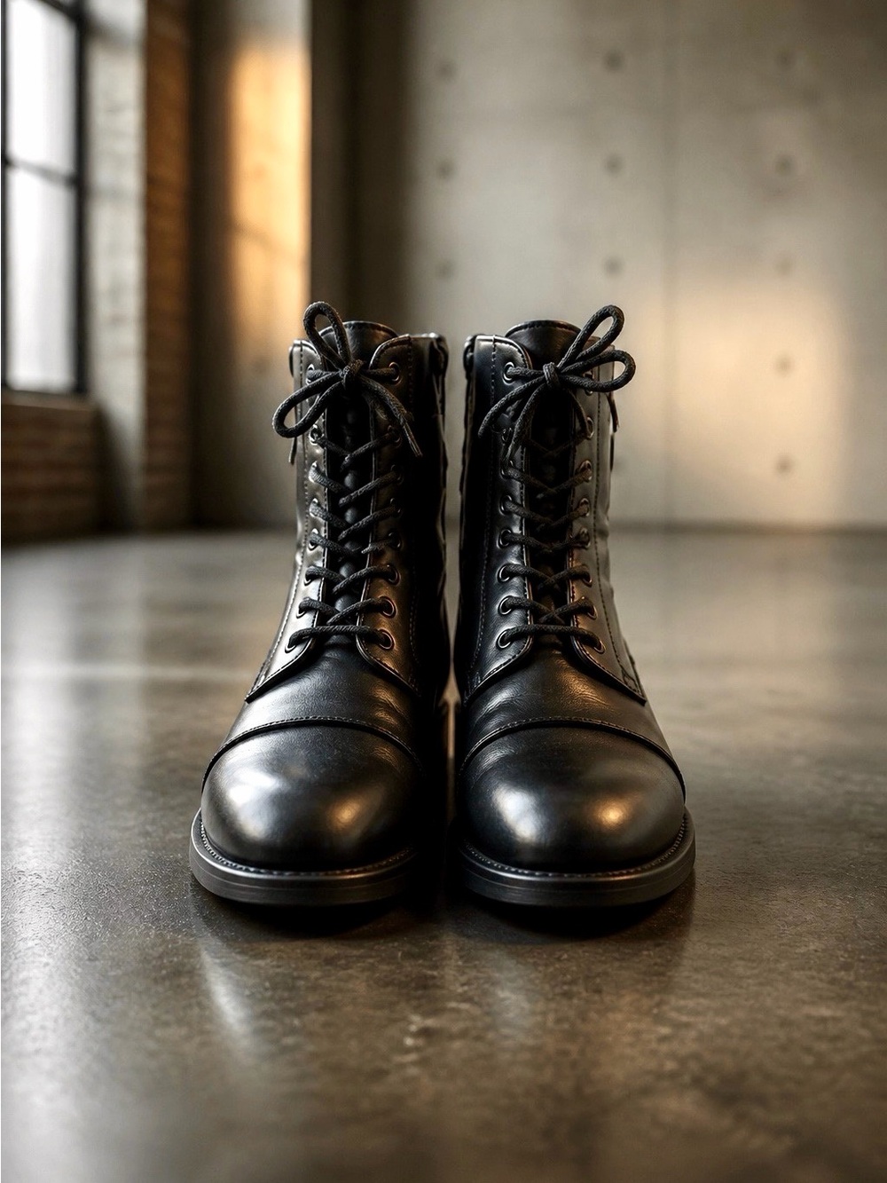 GBX Men’s Black Leather Combat Lace-Up Ankle Boots 8